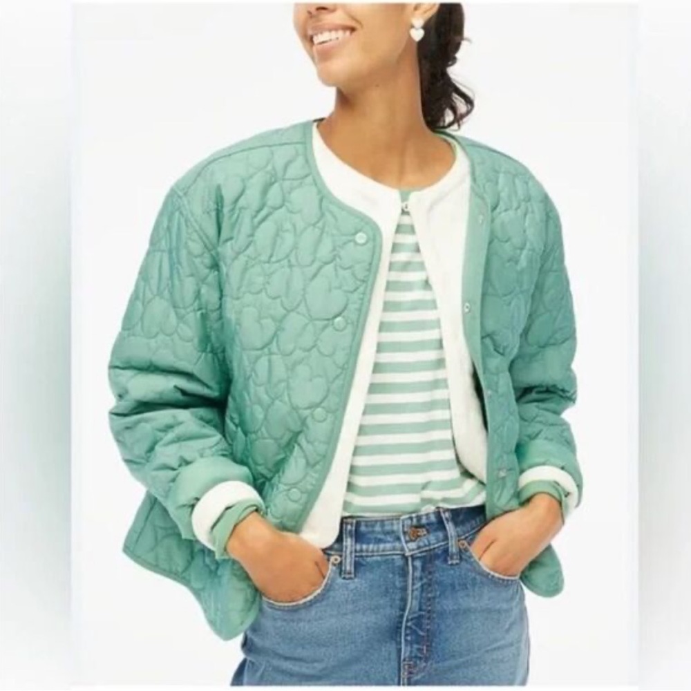J. Crew Lightweight Quilted‎ Heart Jacket in Adventurine size S